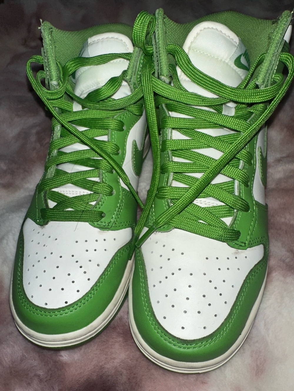 Nike White and Green High-Top Sneakers